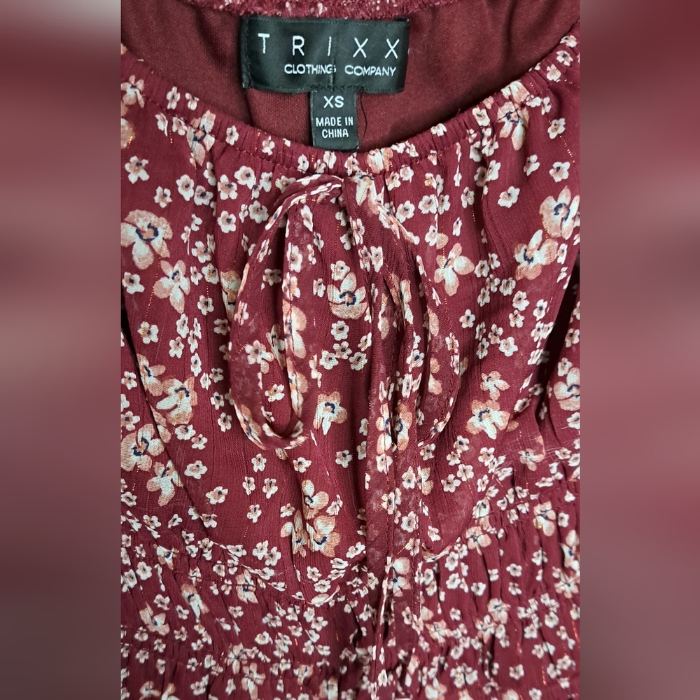 Burgundy Floral Pattern Dress - Picture 4 of 12